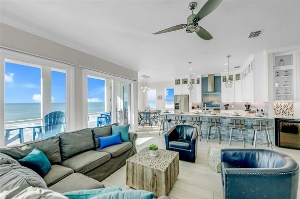 Dining room, Interior, Kitchen, Living room, Pendant Lights, Recessed Lighting, Water, Wood Texture Flooring