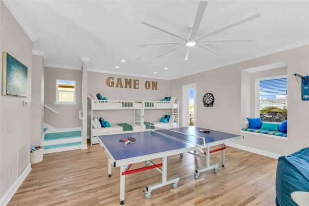 Game Room, Interior, Recessed Lighting, Wood Texture Flooring