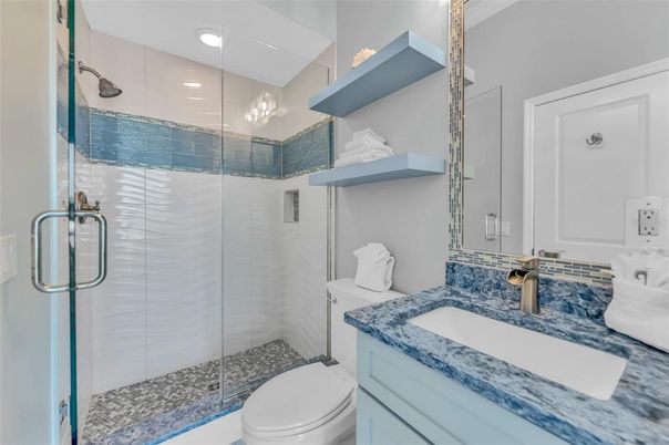 Bathroom, Glass Shower, Interior, Recessed Lighting