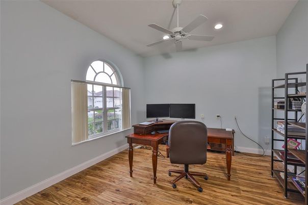 Home Office, Interior, Recessed Lighting, Wood Texture Flooring