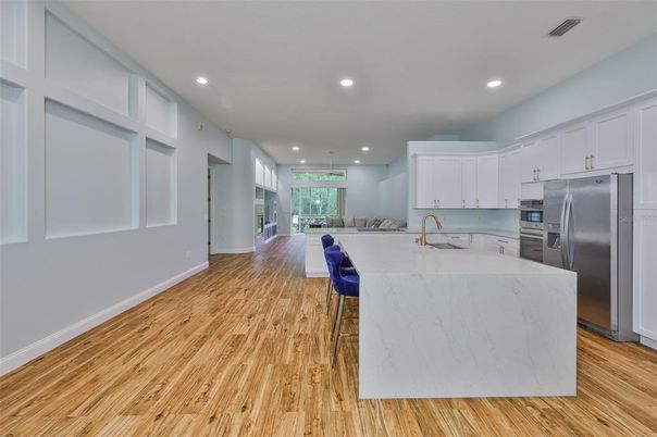 Interior, Kitchen, Recessed Lighting, Wood Texture Flooring