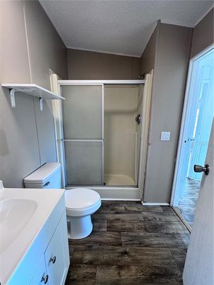 Bathroom, Glass Shower, Interior, Wood Texture Flooring