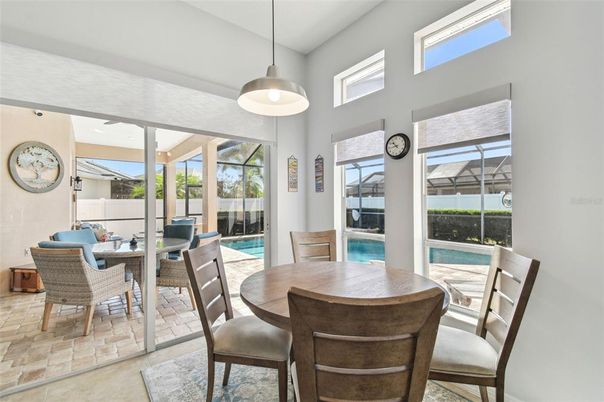 Dining room, Interior, Pendant Lights, Pool, Sun Room