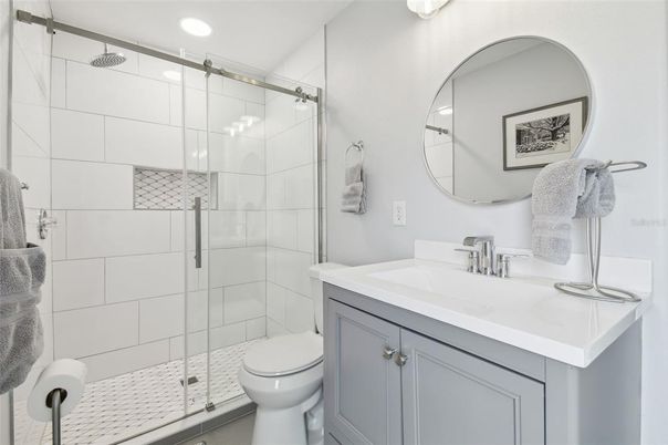 Bathroom, Glass Shower, Interior, Recessed Lighting