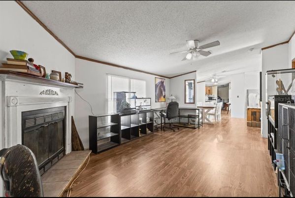 Dining room, Fireplace, Interior, Wood Texture Flooring