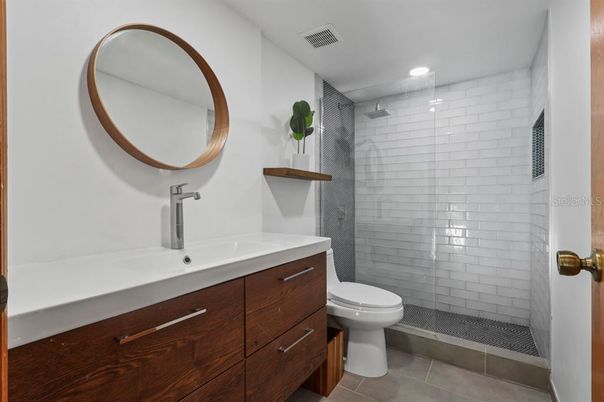 Bathroom, Glass Shower, Interior, Recessed Lighting