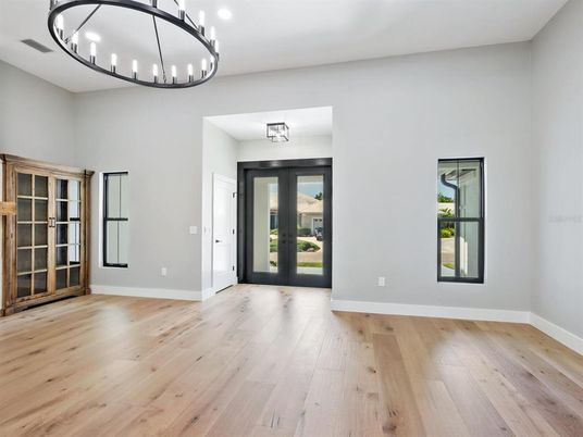 Empty room, Interior, Pendant Lights, Wood Texture Flooring