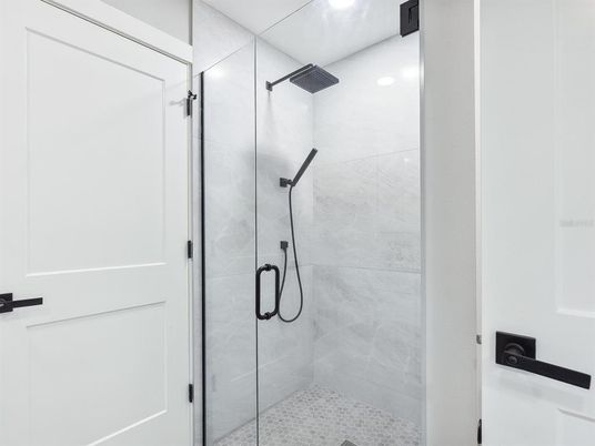 Bathroom, Glass Shower, Interior, Recessed Lighting