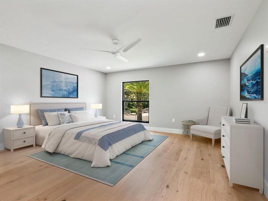 Bedroom, Interior, Recessed Lighting, Wood Texture Flooring