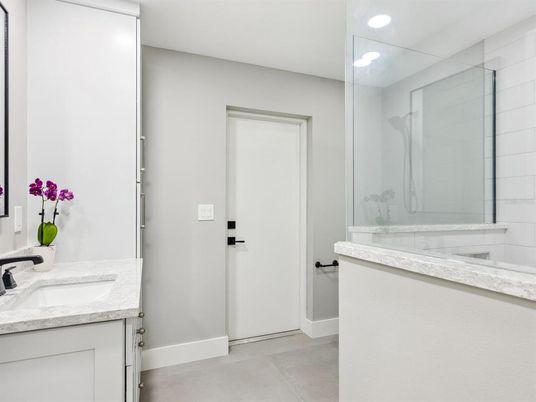 Bathroom, Glass Shower, Interior, Recessed Lighting