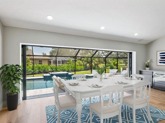 Dining room, Glass Ceilings, Interior, Pool, Recessed Lighting, Sun Room, Wood Texture Flooring