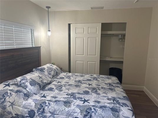 Bedroom, Interior, Pendant Lights, Wood Texture Flooring