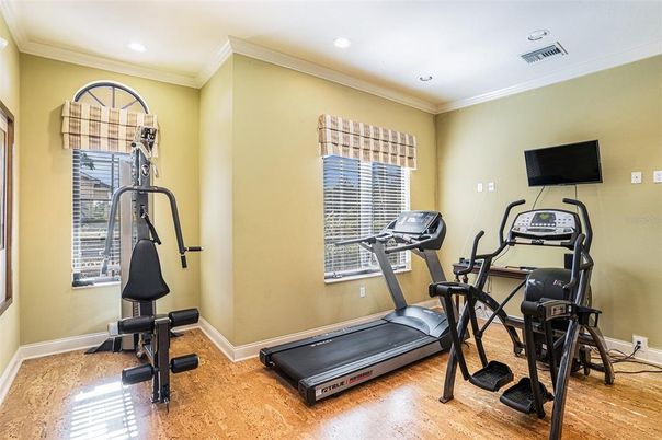 Fitness Equipment, Interior, Recessed Lighting, Wood Texture Flooring