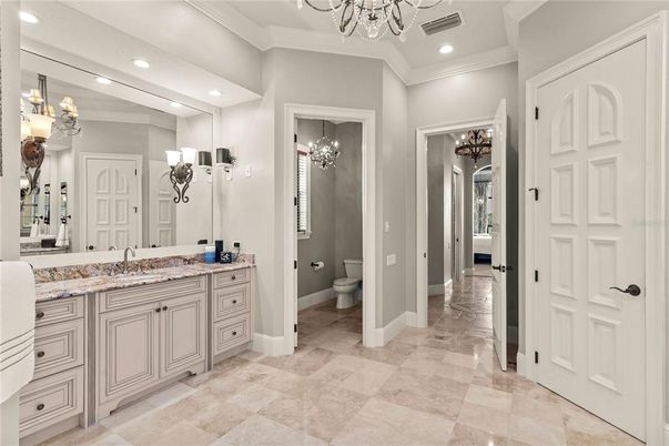 Bathroom, Chandelier, Interior, Recessed Lighting