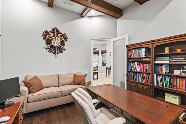 Home Office, Interior, Recessed Lighting, Wooden Beams, Wood Texture Flooring