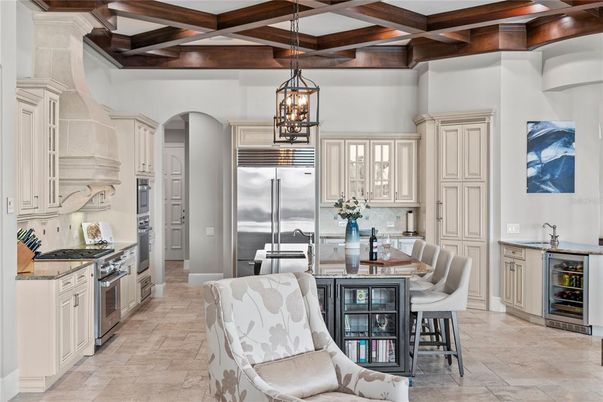 Interior, Kitchen, Pendant Lights, Stainless Steel Appliances, Wooden Beams