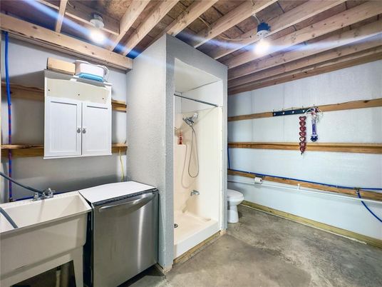 Interior, Washer, Wooden Beams