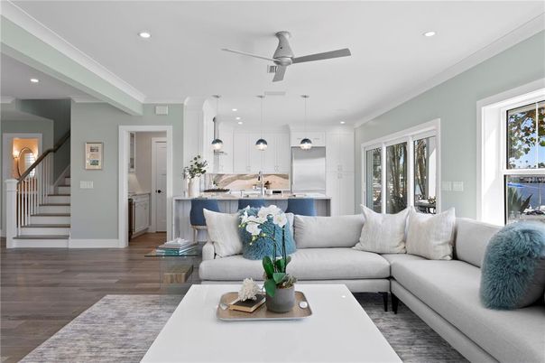 Interior, Kitchen, Living room, Pendant Lights, Recessed Lighting, Stainless Steel Appliances, Wood Texture Flooring