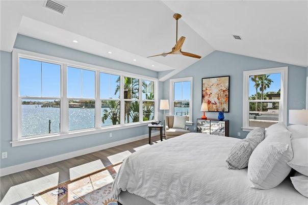 Bedroom, Interior, Recessed Lighting, Water, Wood Texture Flooring