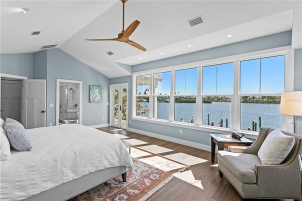 Bedroom, Interior, Recessed Lighting, Water, Wood Texture Flooring
