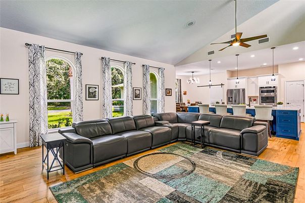 Interior, Kitchen, Living room, Pendant Lights, Recessed Lighting, Stainless Steel Appliances, Wood Texture Flooring