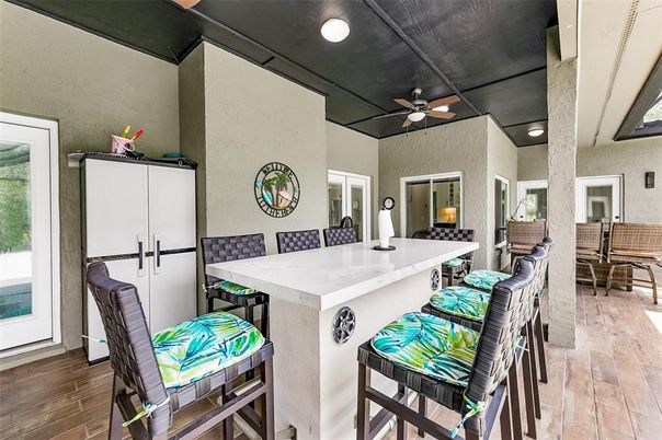 Dining room, Interior, Recessed Lighting, Wood Texture Flooring