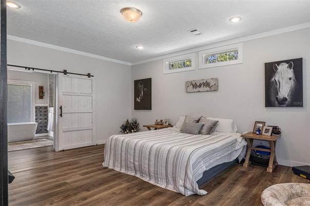 Bedroom, Interior, Recessed Lighting, Wood Texture Flooring