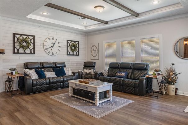 Interior, Living room, Recessed Lighting, Wood Texture Flooring