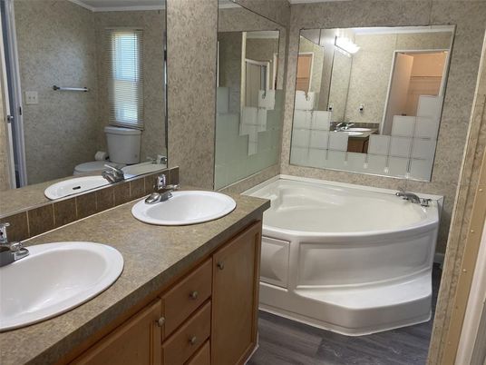 Bathroom, Dual Sink Vanities, Interior, Wood Texture Flooring