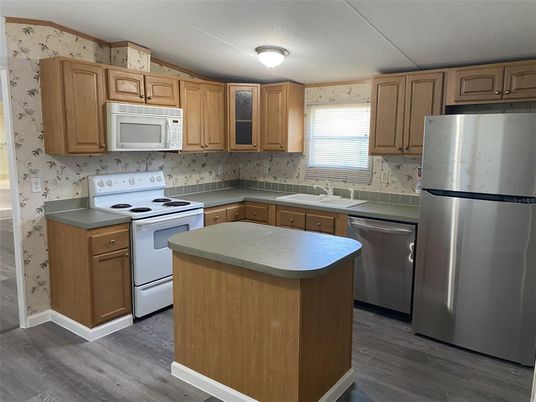 Interior, Kitchen, Stainless Steel Appliances, Wood Texture Flooring