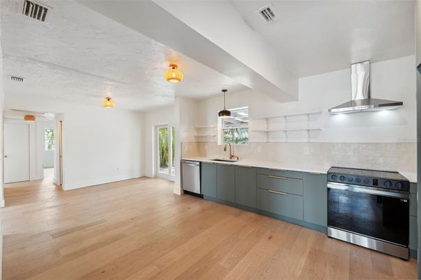 Interior, Kitchen, Stainless Steel Appliances, Wood Texture Flooring