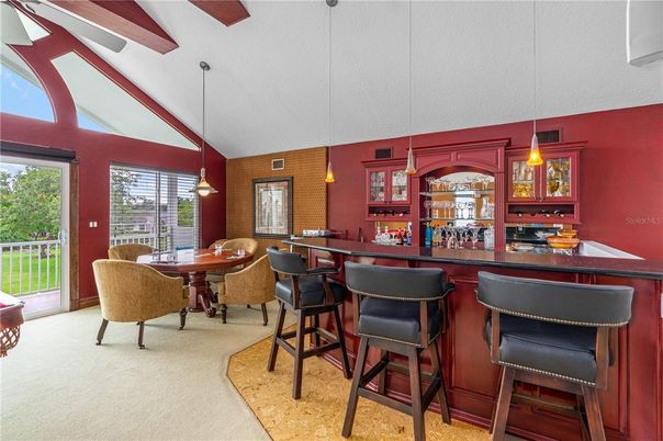 Dining room, Interior, Pendant Lights, Stone Walls, Wooden Beams