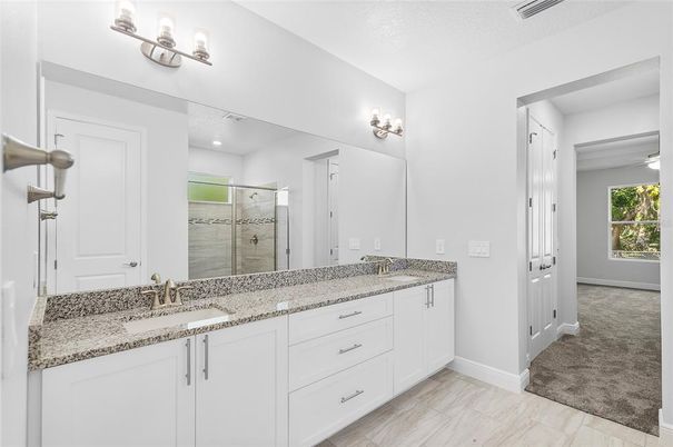 Bathroom, Dual Sink Vanities, Glass Shower, Interior