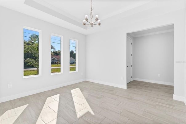 Empty room, Interior, Pendant Lights, Wood Texture Flooring