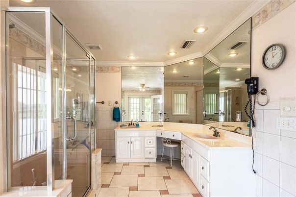 Bathroom, Dual Sink Vanities, Glass Shower, Interior, Recessed Lighting