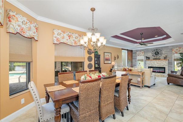 Chandelier, Dining room, Fireplace, Interior, Living room