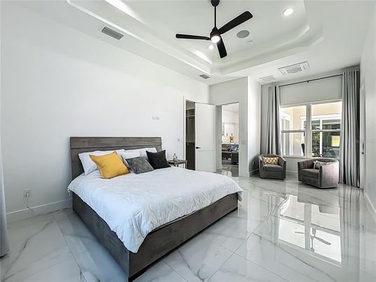 Bedroom, Interior, Marble, Recessed Lighting
