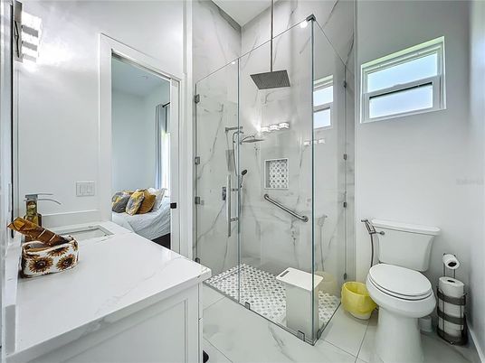 Bathroom, Glass Shower, Interior, Marble Walls