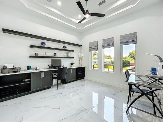 Home Office, Interior, Marble, Recessed Lighting
