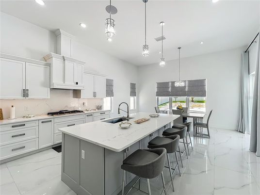 Interior, Kitchen, Marble, Pendant Lights, Recessed Lighting