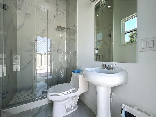 Bathroom, Glass Shower, Interior, Marble Walls