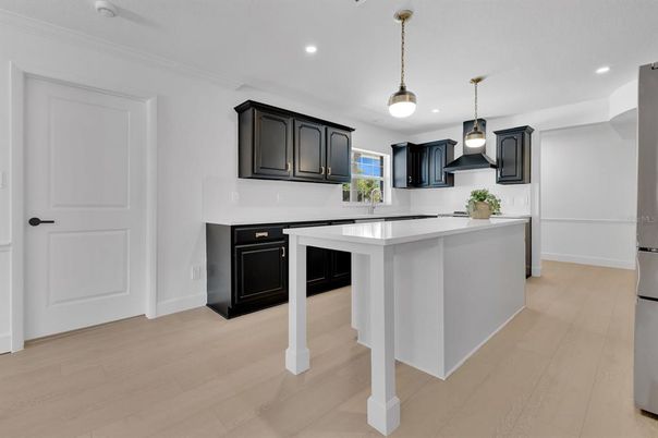 Interior, Kitchen, Pendant Lights, Recessed Lighting, Wood Texture Flooring