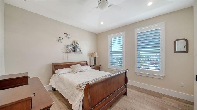 Bedroom, Interior, Recessed Lighting, Wood Texture Flooring
