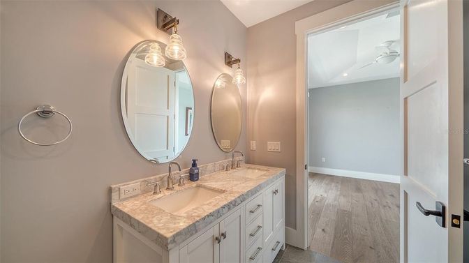 Bathroom, Dual Sink Vanities, Interior, Wood Texture Flooring