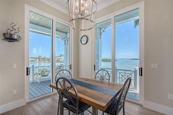 Chandelier, Dining room, Interior, Water, Wood Texture Flooring