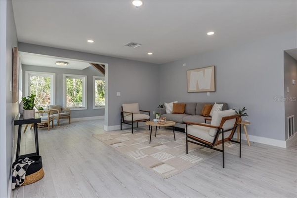 Interior, Living room, Recessed Lighting, Wood Texture Flooring