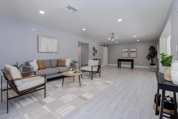 Interior, Living room, Recessed Lighting, Wood Texture Flooring