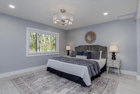 Bedroom, Interior, Recessed Lighting, Wood Texture Flooring