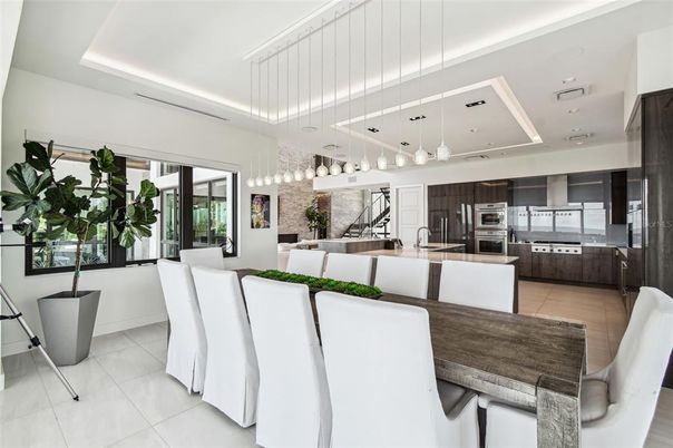 Dining room, Interior, Kitchen, Living room, Pendant Lights, Recessed Lighting, Stainless Steel Appliances