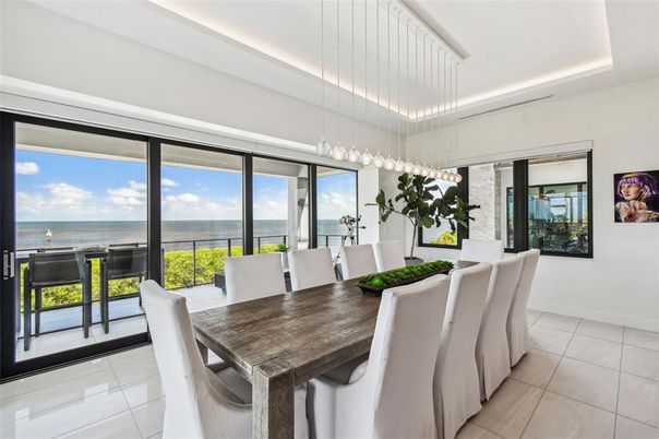 Dining room, Interior, Pendant Lights, Water